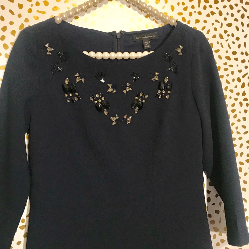 Navy Neckline Detail Dress